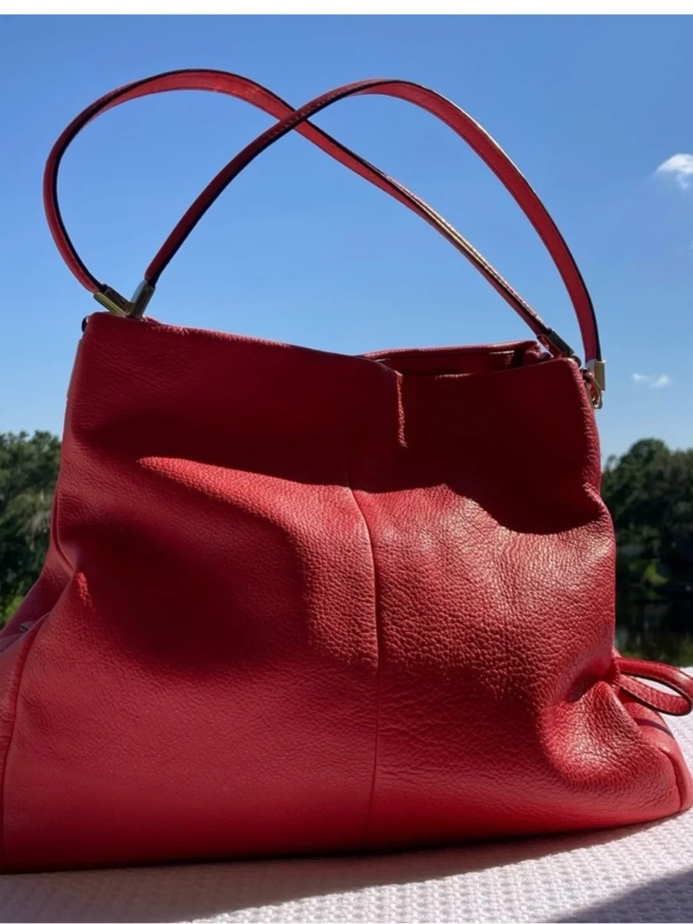 COACH Madison Phoebe Tumbled Cardinal Red Leather 3 Section Shoulder Bag